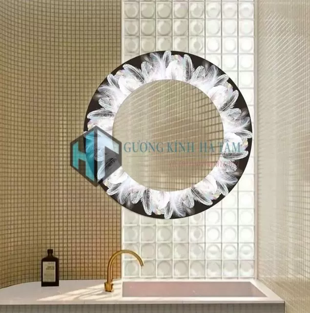 Gương đèn led in 3D lông vũ, gương nhà tắm treo tường thông minh